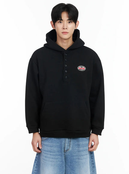 mens-buttoned-neck-hoodie-im523 / Black