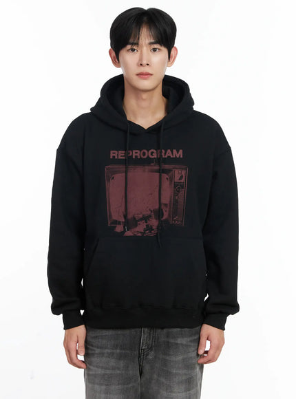 mens-retro-tv-graphic-hoodie-ij521 / Black
