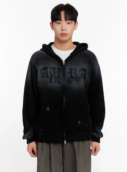 mens-two-way-ribbed-zip-up-hoodie-io523 / Black