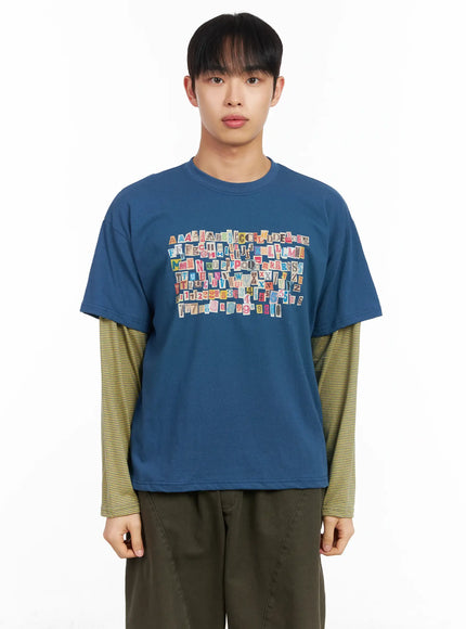 mens-layered-graphic-striped-long-sleeve-tee-im511 / Blue
