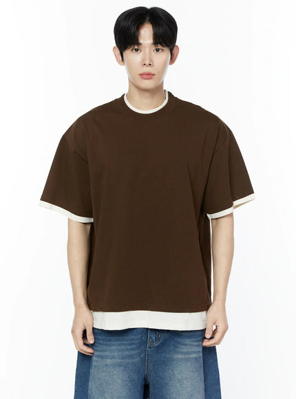 mens-layered-oversized-t-shirt-ia527 / Dark brown