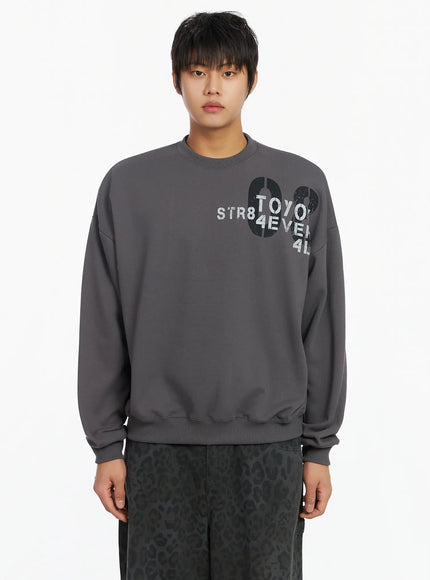 mens-graphic-print-fleece-crewneck-sweatshirt-ij527 / Dark gray