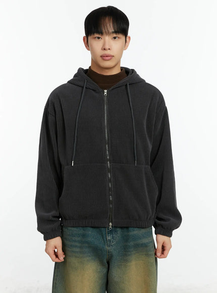 mens-corduroy-two-way-zip-up-hoodie-if510 / Dark gray