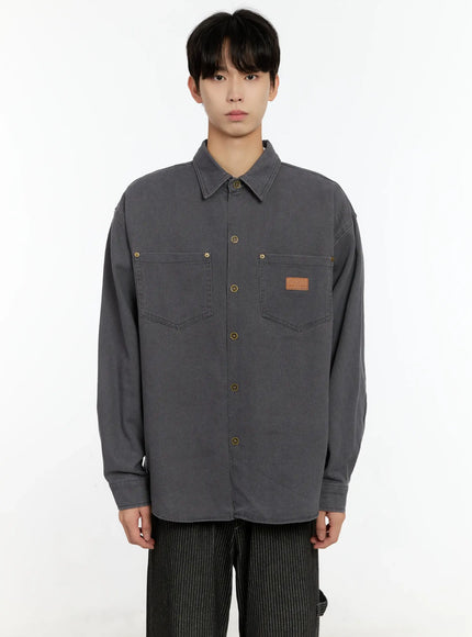 mens-patchwork-pocket-shirt-in503 / Dark gray