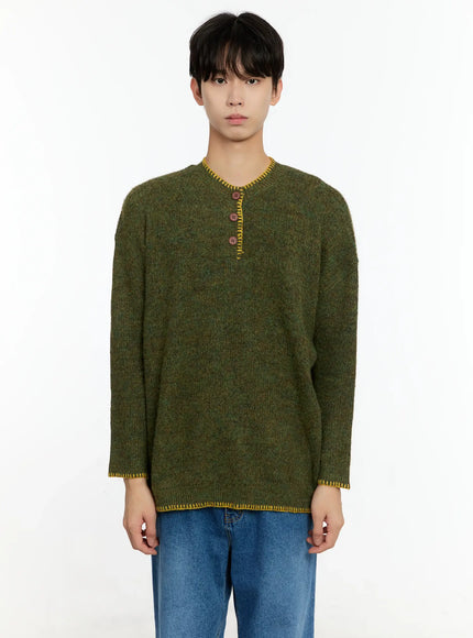 Men's Henley Contrast Stitch Sweater IN503