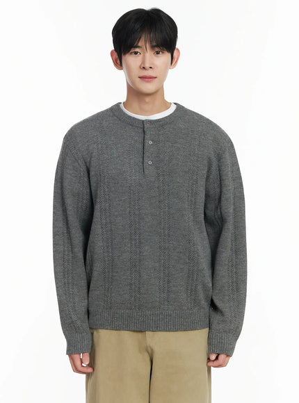 mens-pointelle-henley-knit-sweater-if517 / Gray