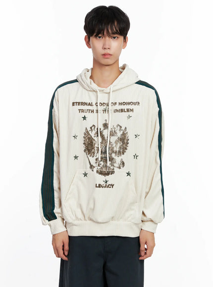 mens-embroidered-corduroy-hoodie-is519 / Light beige