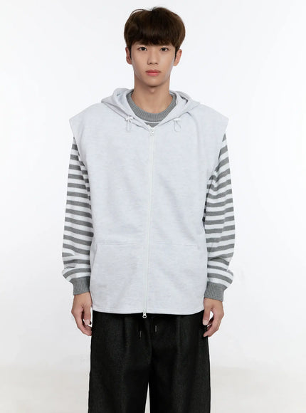 mens-hooded-zip-up-vest-is529 / Light gray