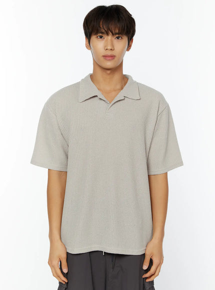mens-waffle-knit-polo-t-shirt-iy508 / Beige