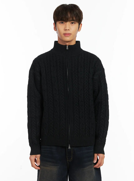 mens-cable-knit-zip-up-cardigan-id511 / Black