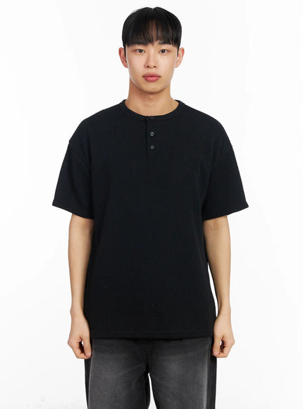 mens-classic-henley-ribbed-t-shirt-ia501 / Black