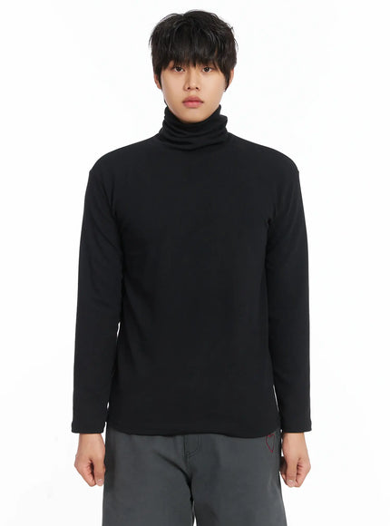 mens-loose-fit-turtleneck-long-sleeve-top-ij512 / Black