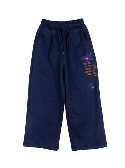 mens-star-patch-fleece-sweatpants-ij514 / Dark blue