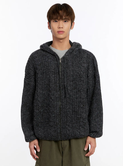 mens-cable-knit-zip-up-in524 / Dark gray