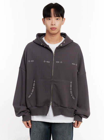 mens-point-stud-zip-up-hoodie-io528 / Dark gray