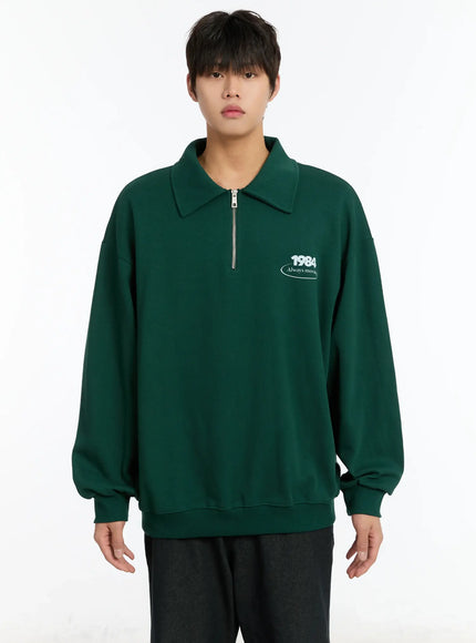 mens-1984-half-zip-up-collar-sweatshirt-im502 / Green