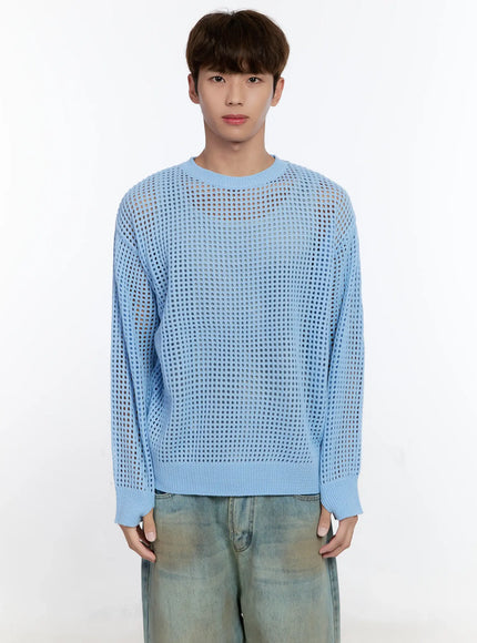 mens-mesh-knit-sweater-is529 / Light blue