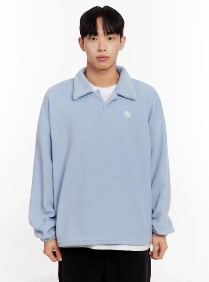 mens-fleece-collar-top-io528 / Light blue