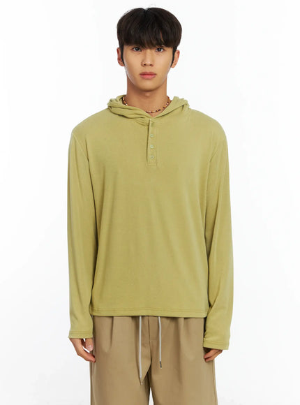 mens-henley-long-sleeve-hoodie-if506 / Yellow