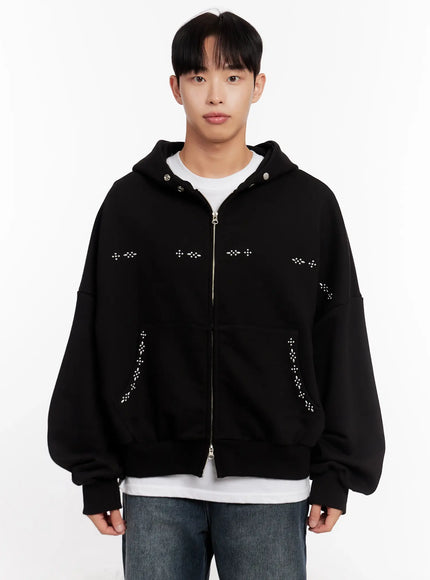 mens-point-stud-zip-up-hoodie-io528 / Black