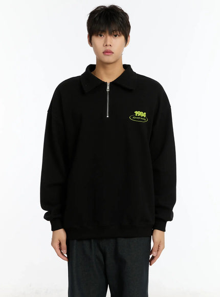 mens-1984-half-zip-up-collar-sweatshirt-im502 / Black
