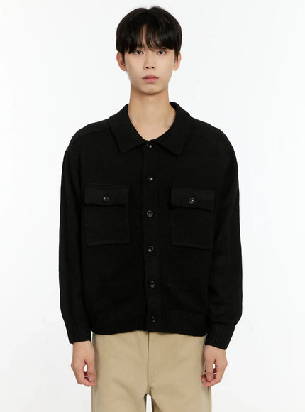 mens-button-up-knit-cardigan-in503 / Black