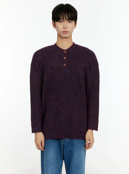 Men's Henley Contrast Stitch Sweater IN503