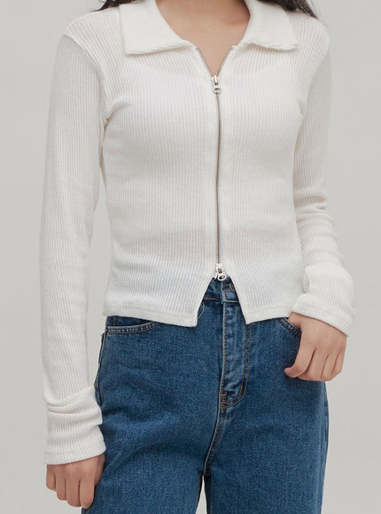 Zip Up Top with Collar F14