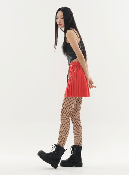 Pleated Mini Skirt with Chain #Original Kpop #121692
