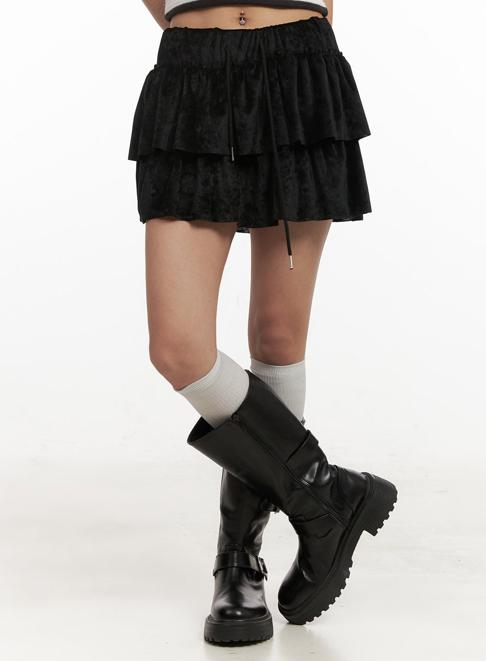 velvet-ruffle-mini-skirt-cj508