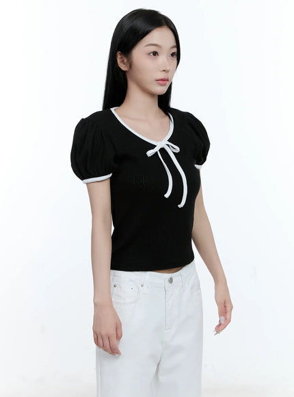 puff-sleeve-ribbon-tie-top-cl530