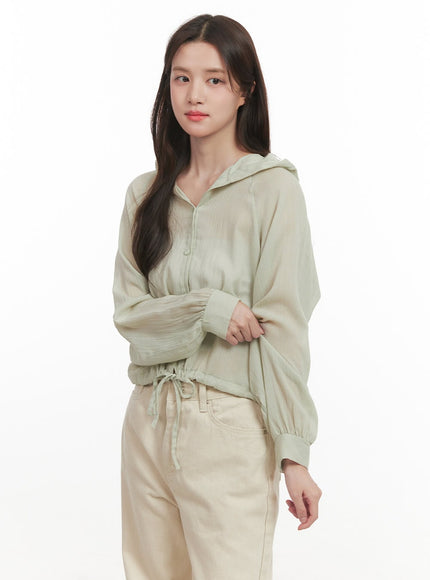 Sheer Hooded Button-Up Blouse CJ515