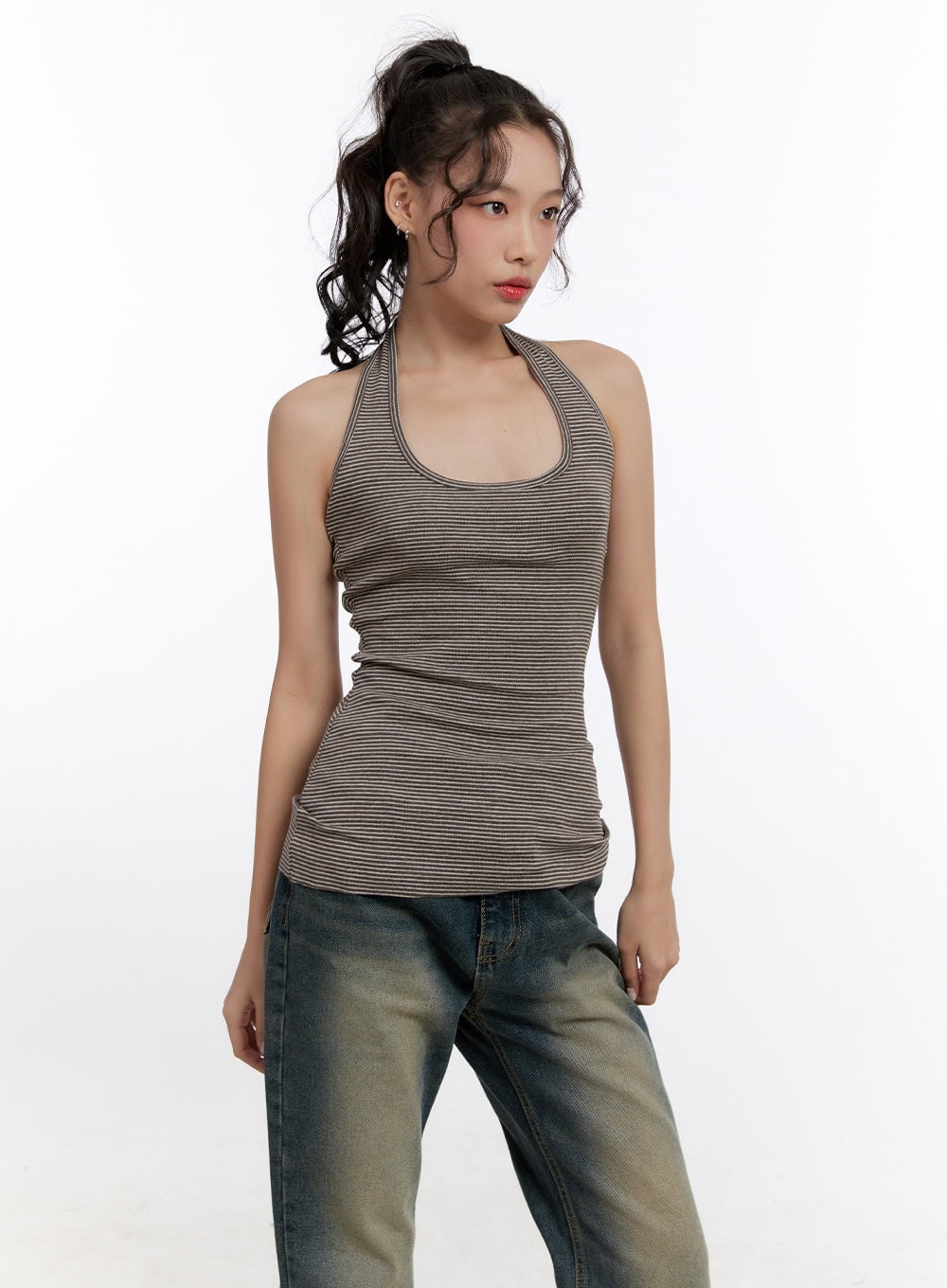 Stripe Cotton Halter Neck Camisole CN420