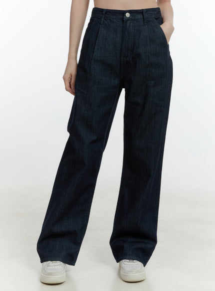 Pintuck Straight-Leg Denim Pants CF504