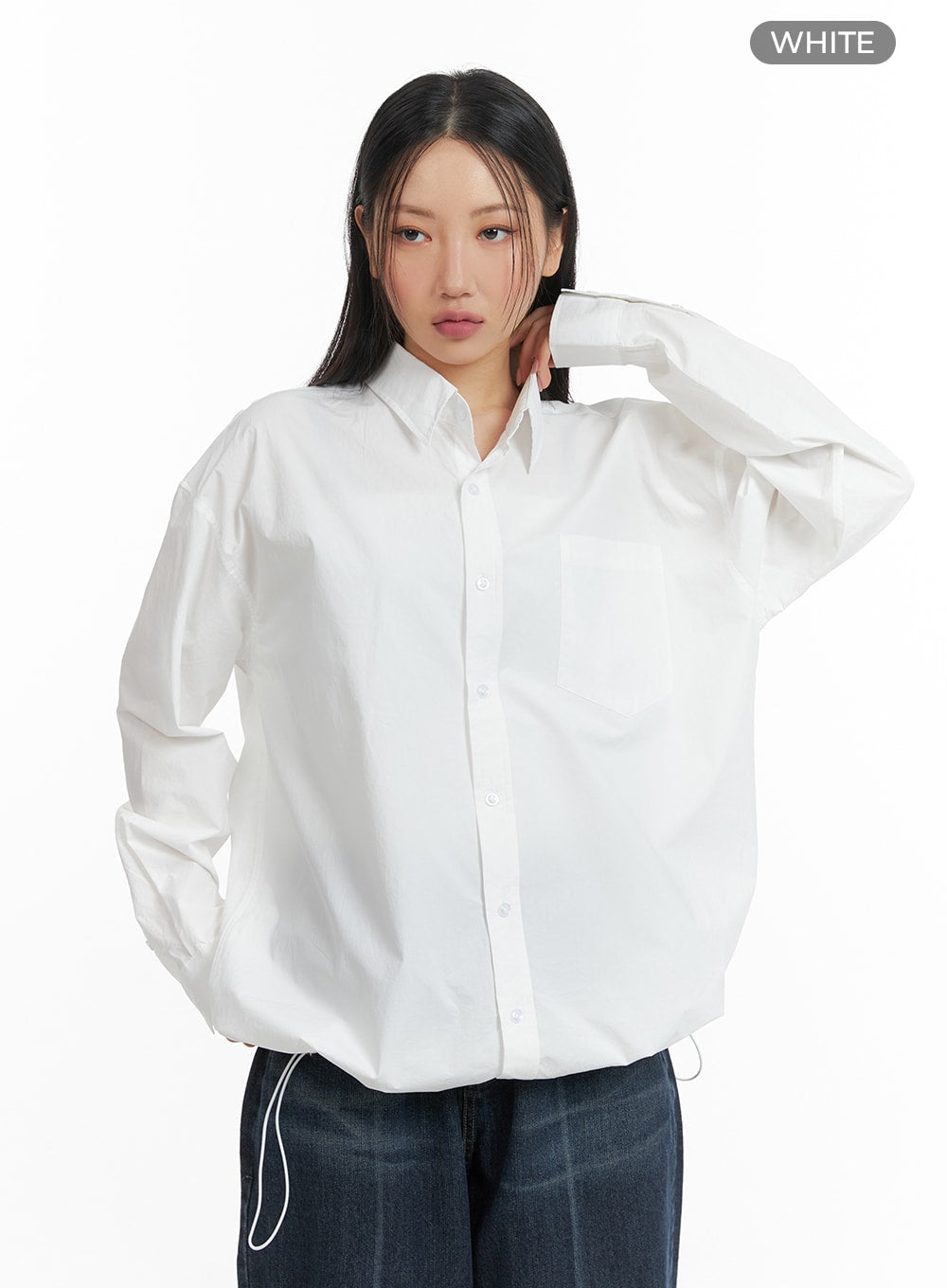 unisex-drawstring-solid-shirt-blouse-cm418