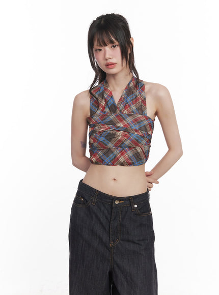 plaid-print-halter-top-cy520