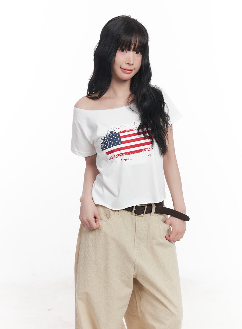 flag-graphic-off-shoulder-crop-tee-cy527