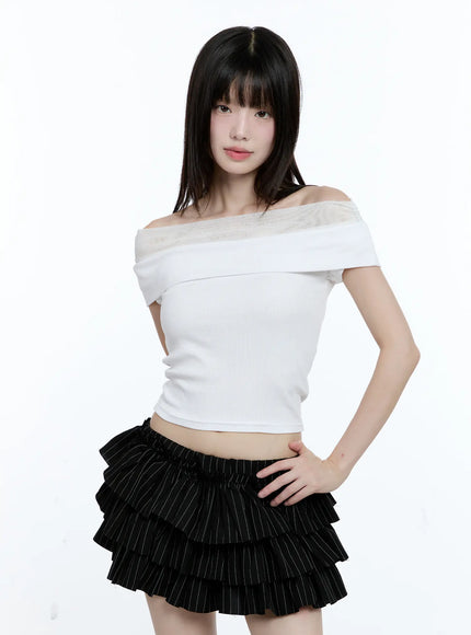 Off-Shoulder Ribbed Knit Top CG507