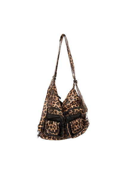 Leopard Stud Pocket Shoulder Bag  CF511