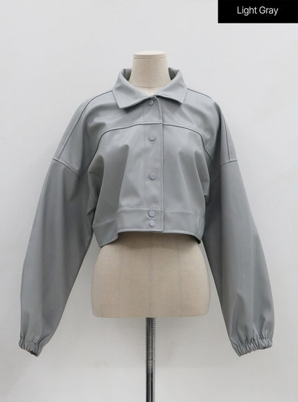 Faux Leather Button Crop Jacket OO26