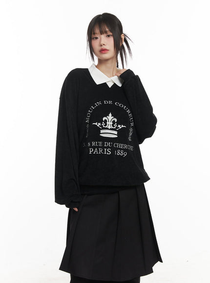 Embroidered Graphic Oversize Collared Sweatshirt CF518