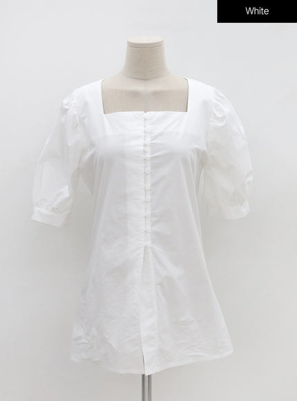 Square Neck Button-Down Slit Blouse OU19