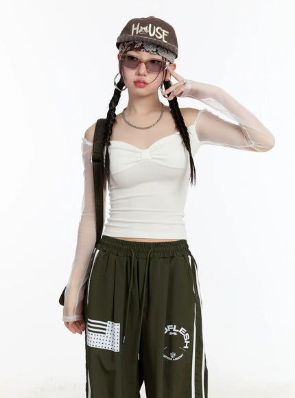 Sheer Frill Off-Shoulder Long Sleeve Top CM511