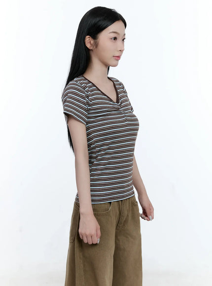 striped-v-neck-shirred-tee-cg501