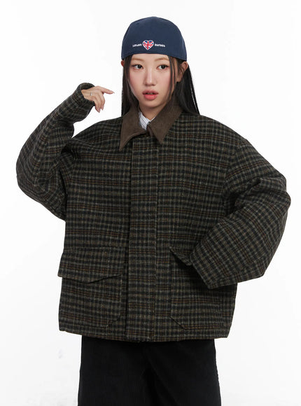 plaid-pocket-collar-jacket-cd529