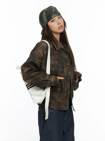Oversized Print Leather Jacket CS505