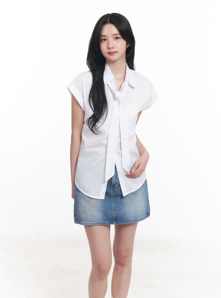 collared-blouse-top-neck-tie-set-cy523