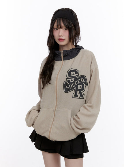 Zip-Up Graphic Sweatshirt with Hood CF512