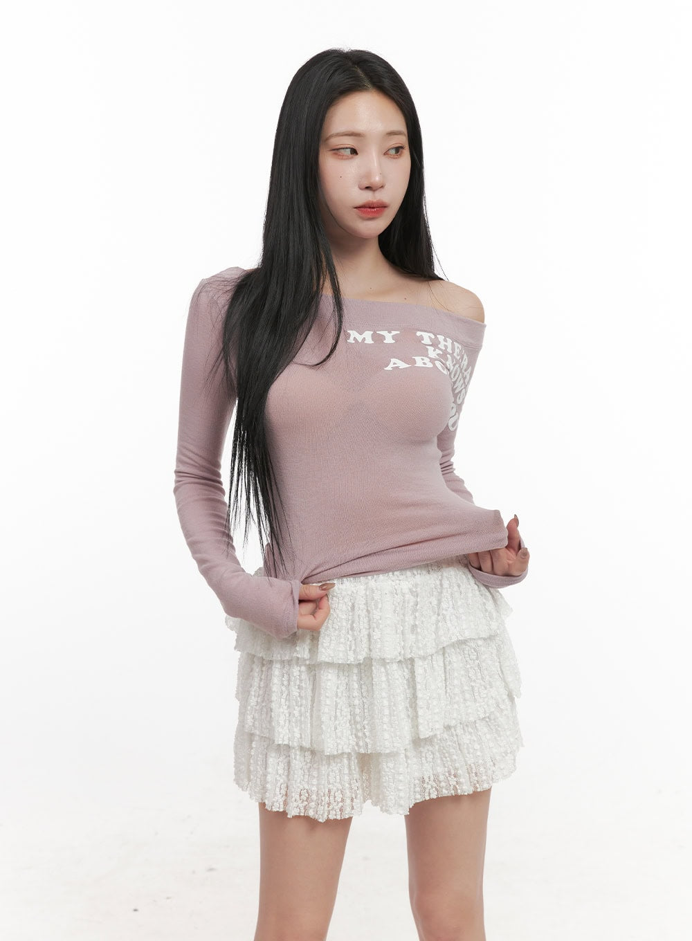 One-Shoulder Long-Sleeve Crop Top CJ516