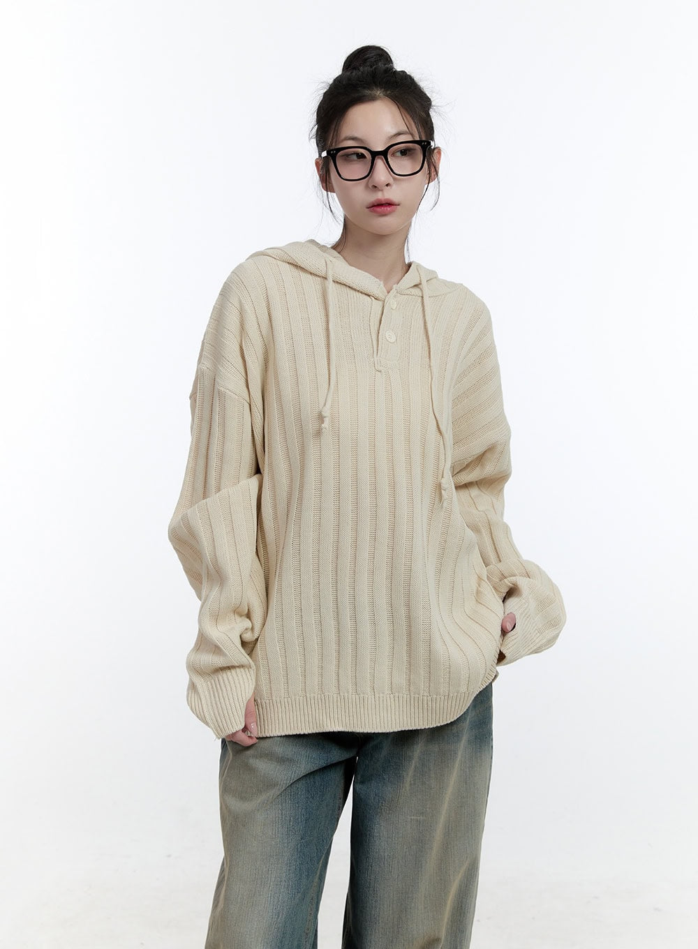 Oversize Ribbed Hooded Sweater CJ522